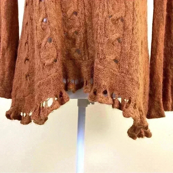 Free People Waterfall Boho Sweater Honey Alpaca Blend V-Neck Sweater Size S - Picture 6 of 16